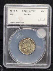 1942-S Silver Jefferson Nickel Slabbed by SEGS MS65
