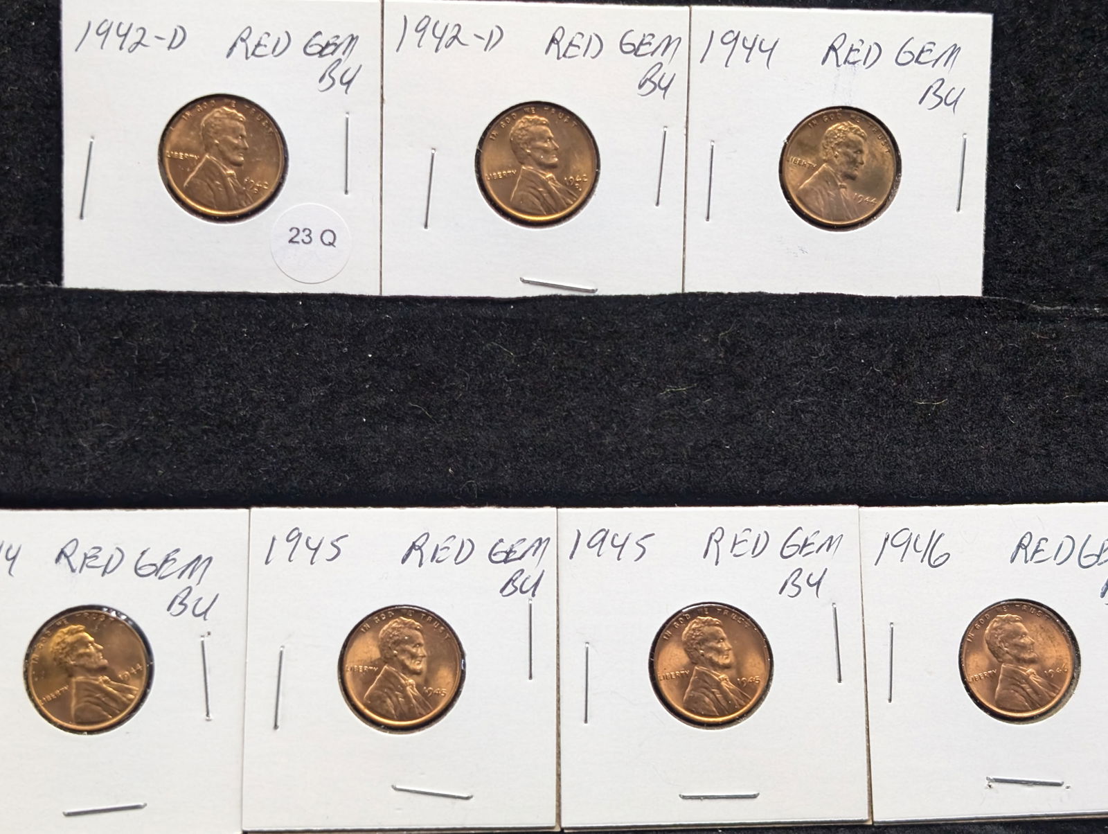(7) Lincoln Wheat Cent Red BU (2) 1942-D, (2) 1944, (2) 1945, 1946 (1 of 9)