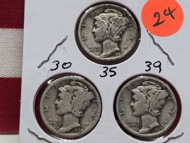 1930, 35, 39 Mercury Dimes