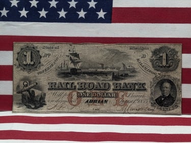 1873 $1 Erie And Kalamazoo Rail Road Bank, Adrian, MI, Obsolete Note. Anchor, Left. Ocean Vessels