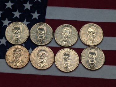 (8) Presidential Dollars, (6) 2016-D Reagan, (1) 2015-D Harry S. Truman, (1) 2015-P Lyndon B.