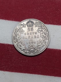 1934 Canada Key Date 25 Cents. George V Portrait. Mintage, 384,350.