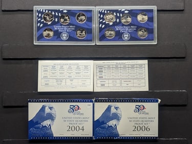 2004-S & 2006-S State Quarters United States 5-Coin Proof Sets With OGP & COA's.
