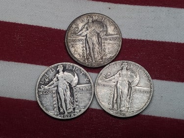 1928 PDS United States Standing Liberty Quarters. 3 Coins.