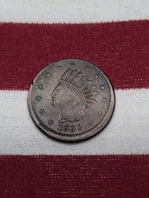 1863 Civil War Token. OBV Indian Chief Portrait. REV "Not One Cent".