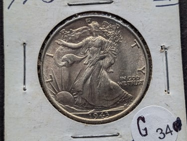 1943 Walking Liberty 50c. 90% Silver. HIGH GRADE. WWII Era