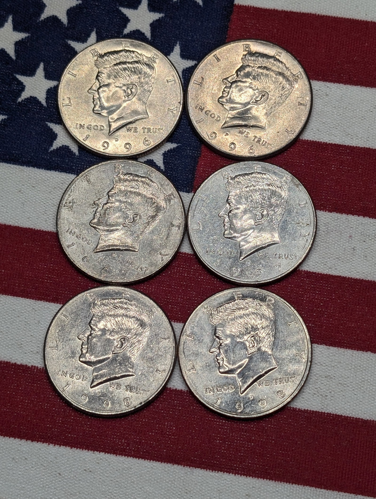 (6) Kenndey Half Dollars, 1996-P & D, 1997-P & D, 1998-P & D: (6) Kenndey Half Dollars, 1996-P & D, 1997-P & D, 1998-P & D