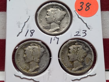 1917, 18, 23 Mercury Dimes