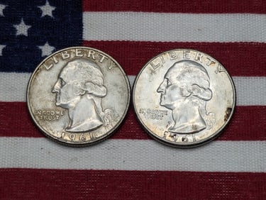 1961 P & D Washington Quarters, 90% Silver