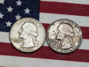 1958 P & D Washington Quarters, 90% Silver