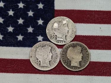 1904, 1905 & 1906 Barber Dimes