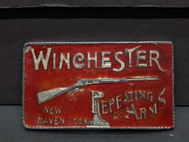 Tiffany & Co. Winchester Repeating Arms Brass Belt Buckle - Rare With Red Enamel Serial # 2093