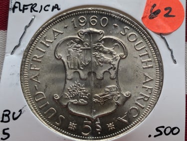 1960-S Africa 5-Shilling, BU .500 SILVER