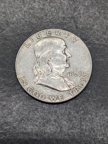 1963-D, Last Year-High Grade, 90% Silver Franklin Half, 62 Years Old