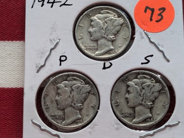 1942 P,D,S Mercury Dimes