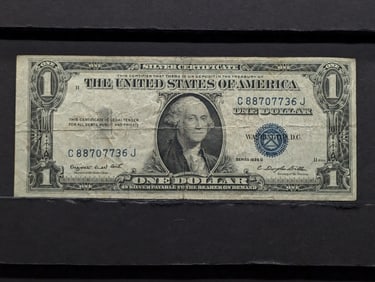 1935-G One Dollar Silver Certificate Blue Seal - Off Center
