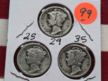 1925, 29, 35 Mercury Dimes