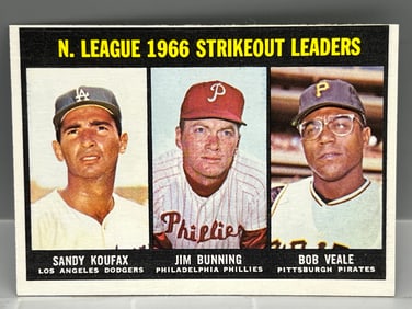 1967 Topps NL Strikeout Leaders Koufax/Bunning/Veale #238