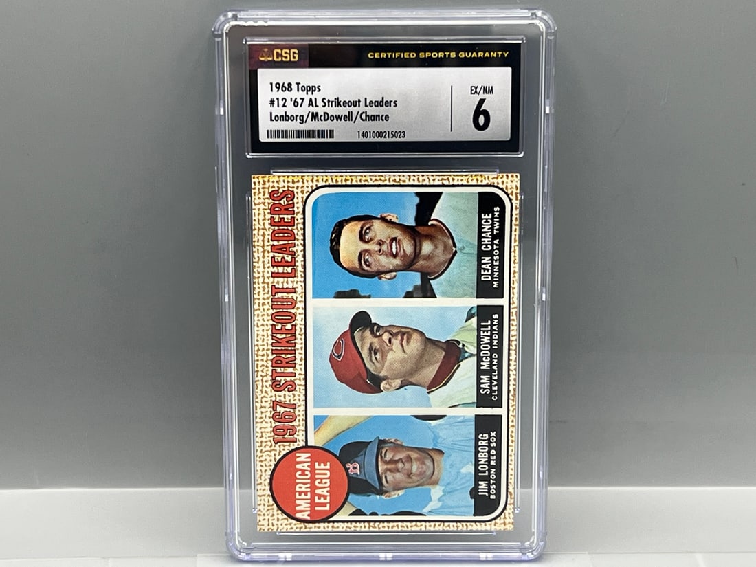 1968 Topps AL Strikeout Leaders Lonborg/McDowell/Chance #12 CSG EX-NM 6 (1 of 2)