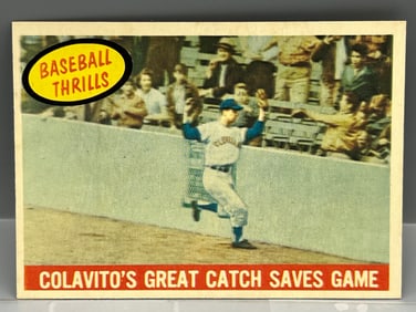 1959 Topps Baseball Thrills Rocky Colavito's Great Catch Saves Game #462