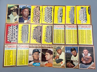 Lot of (21) 1962 Topps Baseball Cards W/ Stars, Team Cards, Checklists, & Green Tint - Varying