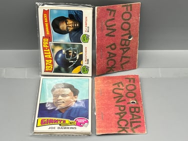 Lot of (2) West Corp. Football Cello Fun Pack Repack 1975 Topps Unopened Packs - O.J. Simpson All