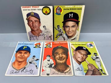 Lot of (5) 1954 Topps Baseball Cards - Varying Conditions