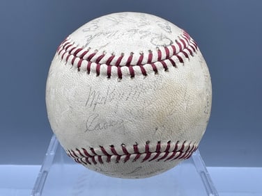1956 New York Yankees Stamped Team Souvenir Ball - Facsimilie Signatures - Mickey Mantle, Whitey