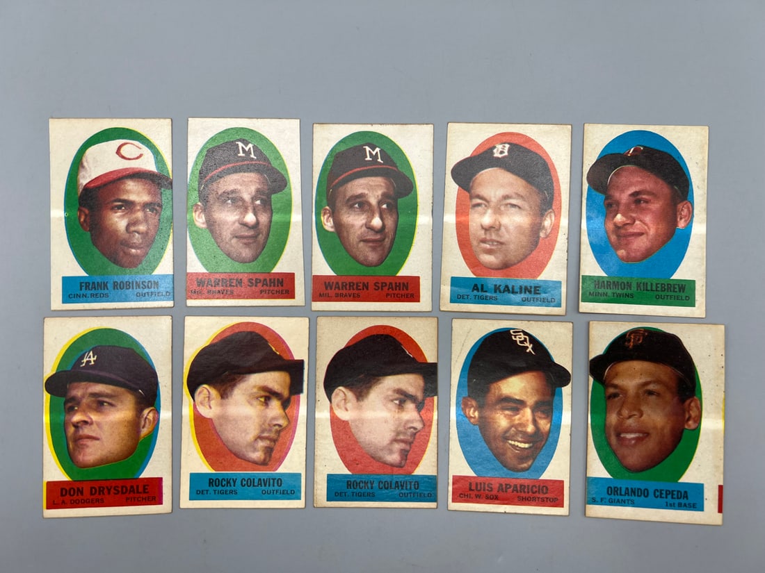 Lot of (10) 1963 Topps Peel Offs Baseball Star Player Cards - Varying Conditions - Frank Robinson, (1 of 2)