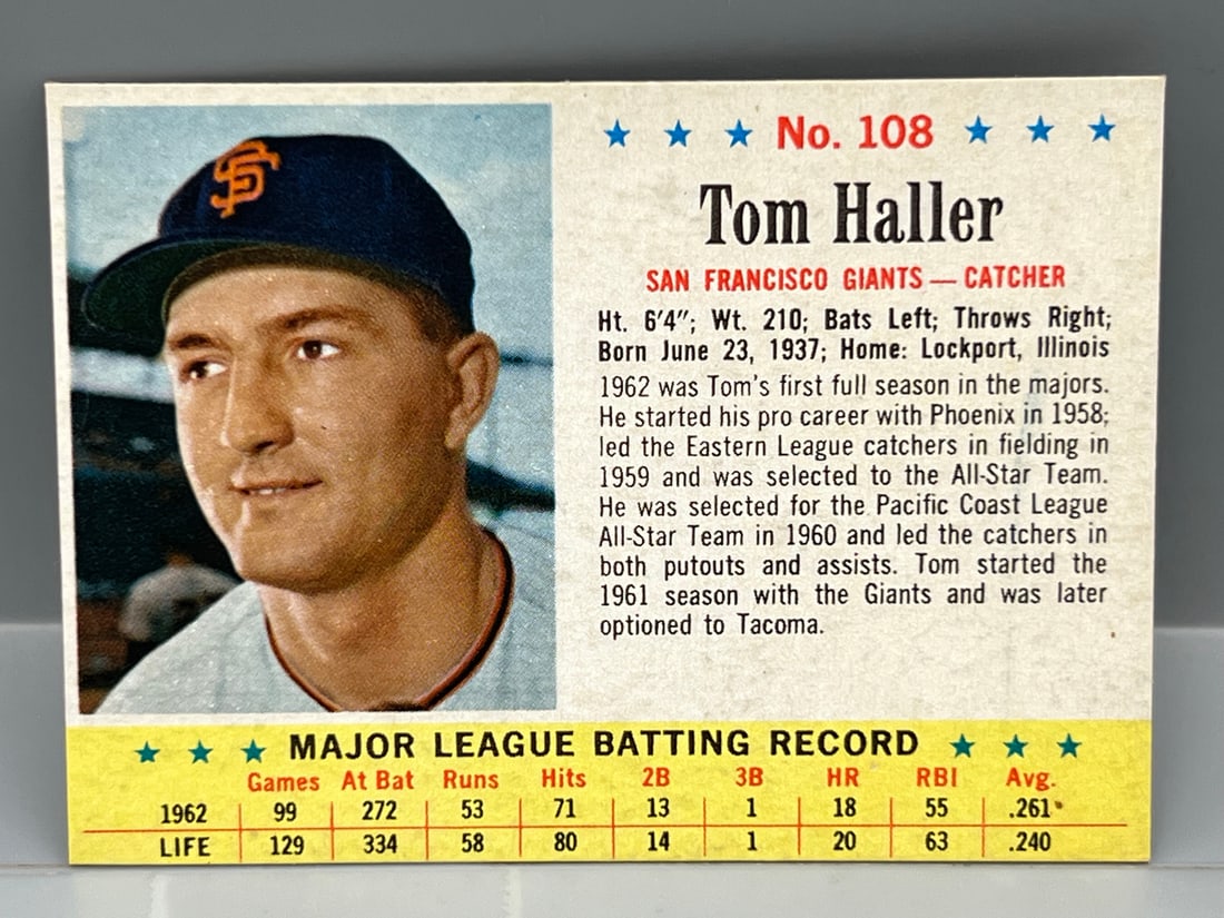 1963 Post Cereal Tom Haller SP #108 - Hand Cut (1 of 2)