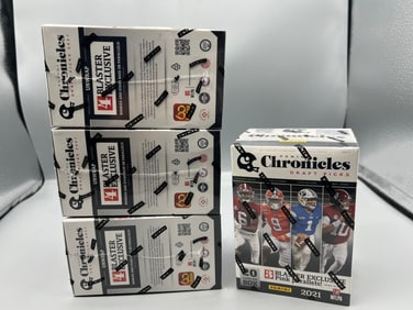 Lot of (4) 2021 Panini Chronicles Draft Picks Football Factory Sealed Blaster Boxes