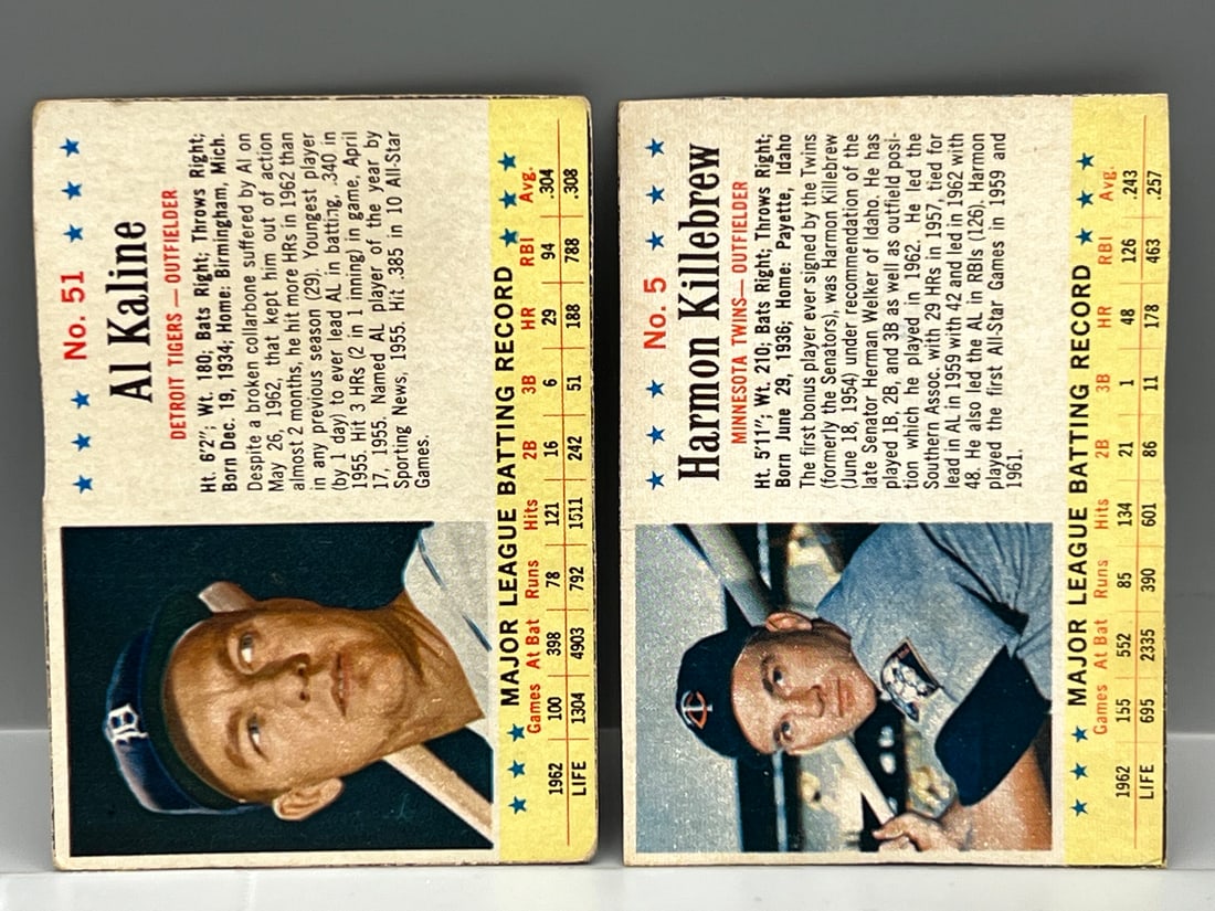 1963 Post Cereal Al Kaline #51 & Harmon Killebrew #5 - Hand Cut (1 of 2)
