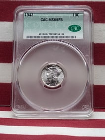 1943 Mercury Silver Dime - CAC Cert. MS65 FB