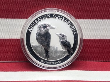 1 Oz. .999 FINE SILVER 2017 PROOF Australia $1 Kookaburra Coin in Capsule