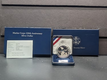 2005-P PROOF Marine Corps 230th Anniv. Commemorative Silver Dollar in OGP w/ COA