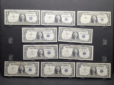 Lot of Ten Various (5) 1935-D & (1) 1957, (3) 1957-A, & (1) 1957-B Series $1.00 Silver Certificates