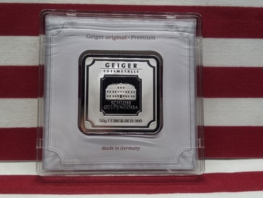 50 Grams .999 FINE SILVER Geiger Edelmetalle Schloss Guldengossa (German) Designed Art Bar in