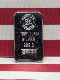 1 Oz. .999 FINE SILVER Argor S.A. Chiasso Designed Art Bar