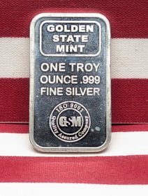 1 Oz. .999 FINE SILVER Golden State Mint Designed Art Bar