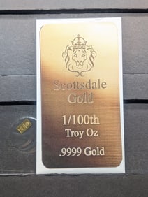 1/100th Oz. .9999 FINE GOLD Scottsdale Mint Designed Miniature Art Bar
