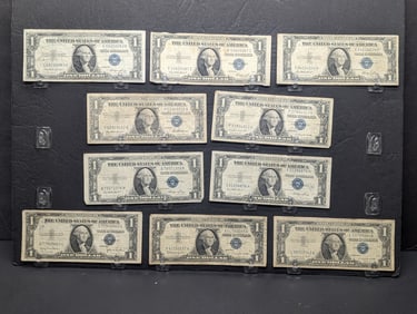 Lot of Ten Various (5) 1935-E, (1) 1935-D, (1) 1957, (2) 1957-A, & (1) 1957-B Series $1.00 Silver