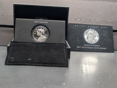 1 Troy Oz. .999 SILVER 2017-P PROOF American Liberty 225th Anniv. Medal in OGP w/ COA