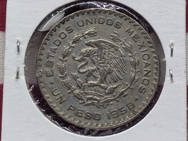 1958 Un Peso Mexican Coin, 10% Silver