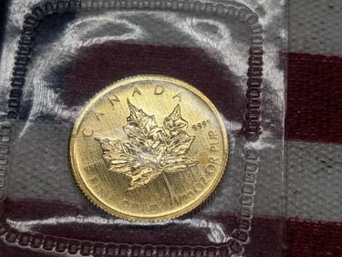 1/20th Oz. .9999 FINE GOLD 2009 $1 Miniature Maple Leaf Coin in Government Sealed Plastic