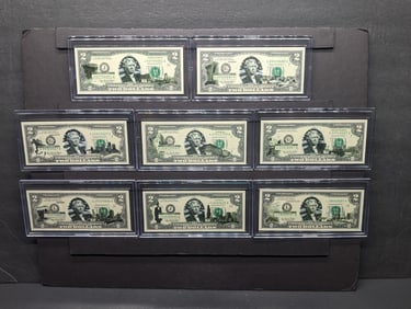 2003 A Series $2.00 FRN Overlayed with Various State Sceneries All Notes in Plastic Cases (8 Notes)