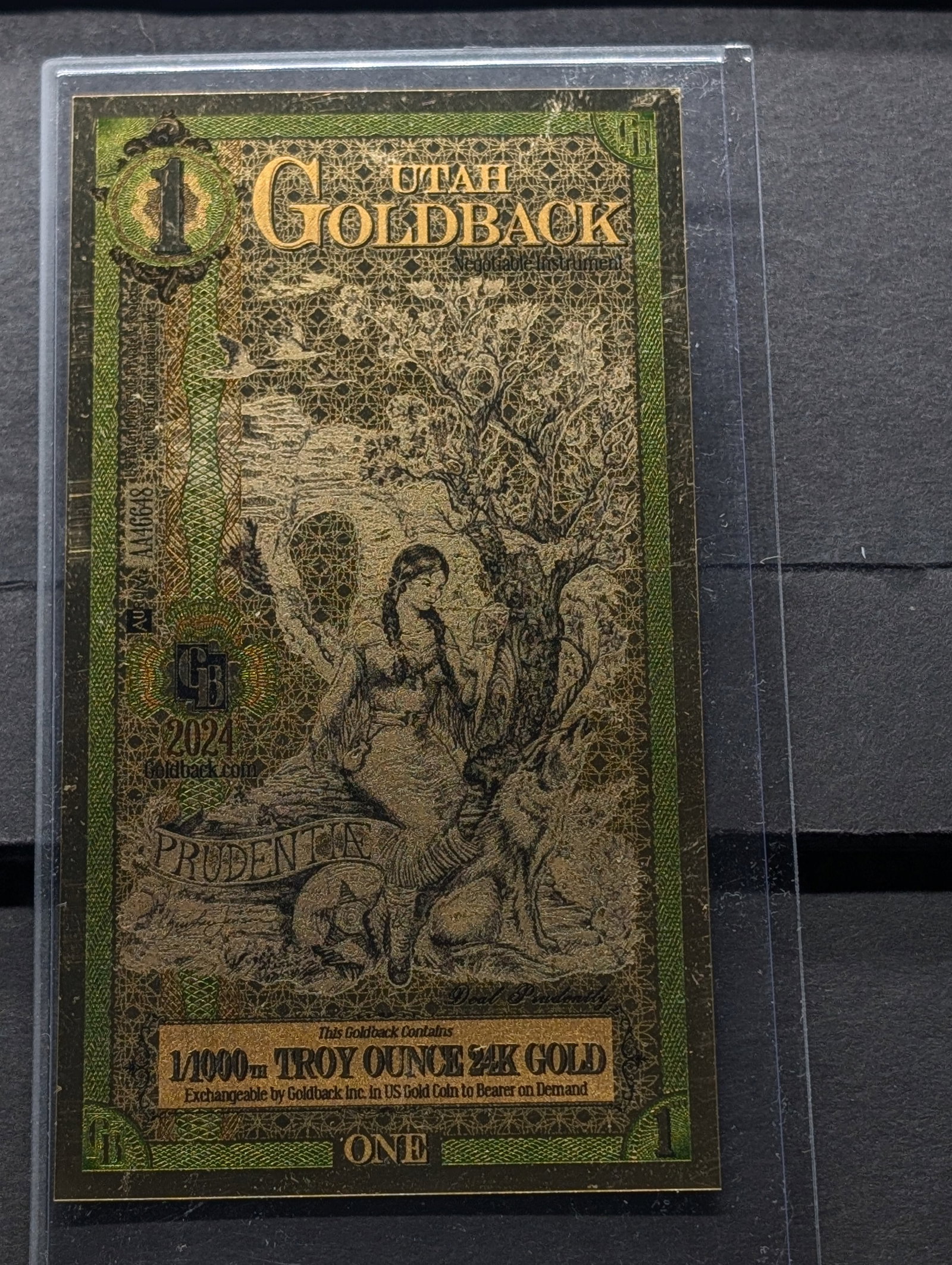 1/1000th Troy Oz. 24k PURE GOLD $1.00 2024 Utah Goldback: 1/1000th Troy Oz. 24k PURE GOLD $1.00 2024 Utah Goldback