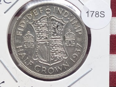 1937 British Half Crown 50% Silver, 14.14 Grams