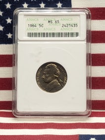 1964 Jefferson Nickel, Graded By ANACS MS 65