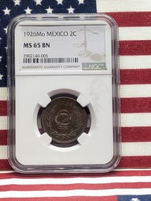 1926 Mo Mexico 2 Centavos, Graded By NGC MS 65 BN