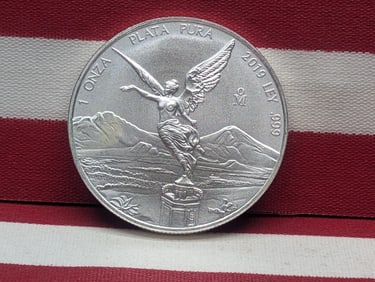 1 Oz. .999 PURE SILVER 2019 Mexico 1 Onza Libertad Coin Round